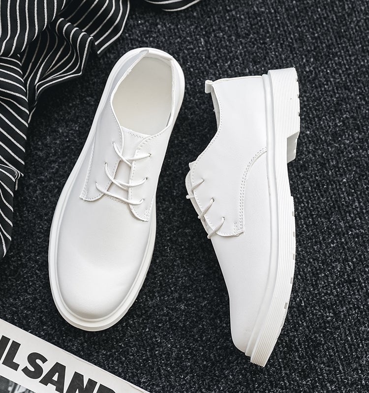White Small Leather Shoes For Boys, Business Suits, Work, Students, Youth, Wedding Groomsmen, Pography, British Trendy Shoes - Image 1
