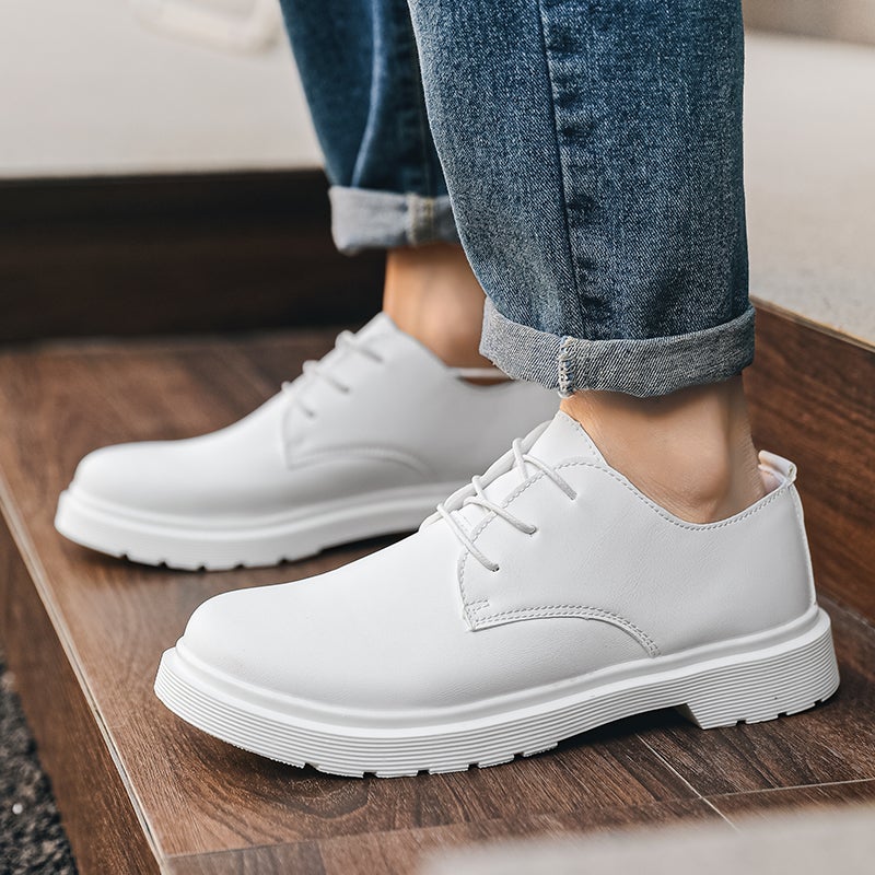 White Small Leather Shoes For Boys, Business Suits, Work, Students, Youth, Wedding Groomsmen, Pography, British Trendy Shoes - Image 3