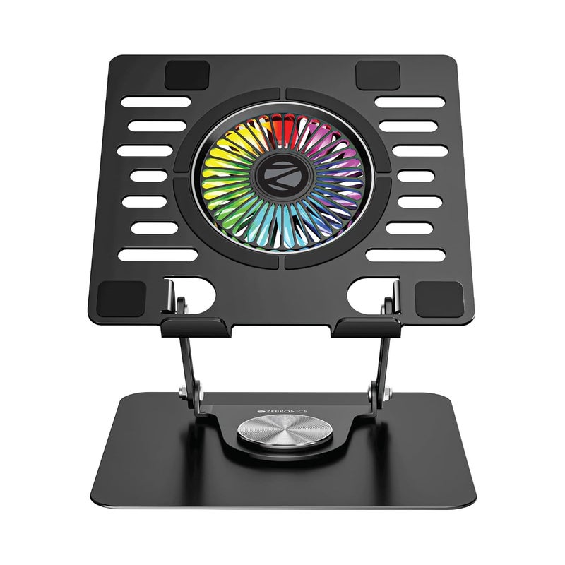 ZEBRONICS NS4000 PRO 2, Rotatable Laptop Metal Stand, Upto 15.6 inch, 2X USB Ports, RGB Fan + Speed Controller, 360° Fidget Rotation, Foldable, Multi Angle Adjustment, Anti-Slip Silicone Pads - Image 1