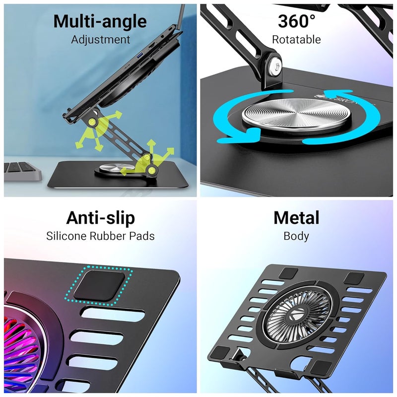 ZEBRONICS NS4000 PRO 2, Rotatable Laptop Metal Stand, Upto 15.6 inch, 2X USB Ports, RGB Fan + Speed Controller, 360° Fidget Rotation, Foldable, Multi Angle Adjustment, Anti-Slip Silicone Pads - Image 4