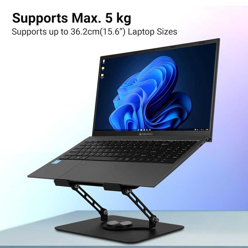 ZEBRONICS NS4000 PRO 2, Rotatable Laptop Metal Stand, Upto 15.6 inch, 2X USB Ports, RGB Fan + Speed Controller, 360° Fidget Rotation, Foldable, Multi Angle Adjustment, Anti-Slip Silicone Pads - Image 2