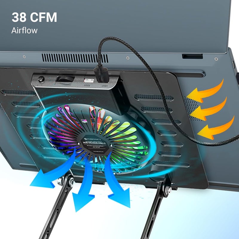 ZEBRONICS NS4000 PRO 2, Rotatable Laptop Metal Stand, Upto 15.6 inch, 2X USB Ports, RGB Fan + Speed Controller, 360° Fidget Rotation, Foldable, Multi Angle Adjustment, Anti-Slip Silicone Pads - Image 5