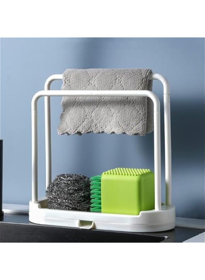 بيوينتي اي سي في في رفوف حوض المطبخ، حامل اسفنجي مزدوج لتجفيف الاطباق بتصميم صرف، رفوف تخزين للمطبخ، منظم ملحقات المطبخ، رمادي، بلاستيك - Image 2