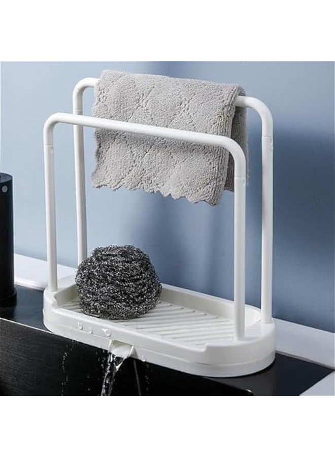 بيوينتي اي سي في في رفوف حوض المطبخ، حامل اسفنجي مزدوج لتجفيف الاطباق بتصميم صرف، رفوف تخزين للمطبخ، منظم ملحقات المطبخ، رمادي، بلاستيك - Image 4