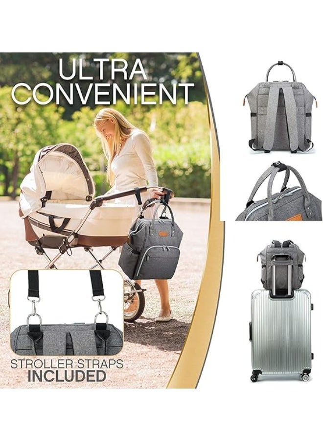 ومدي شنطة ظهر لحفاظات البيبي مع قاعدة لتغيير الحفاظات وجيب معزول للببرونات وحزام لعربة الاطفال، افضل شنطة للبنت او الولد والام او الاب من وومدي, رمادي - Image 4