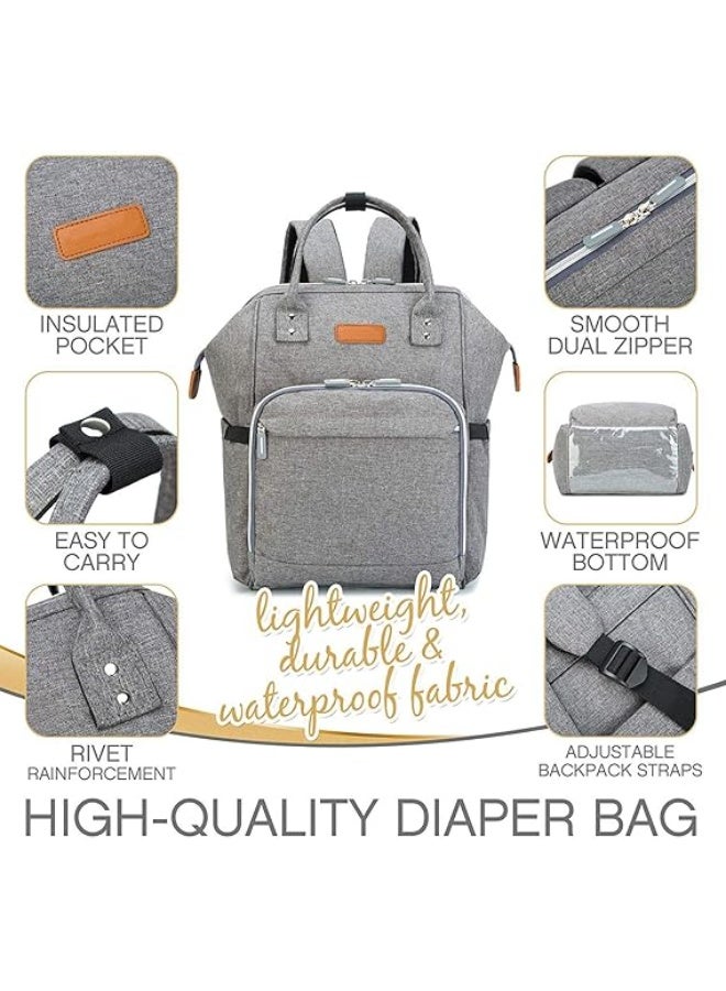 ومدي شنطة ظهر لحفاظات البيبي مع قاعدة لتغيير الحفاظات وجيب معزول للببرونات وحزام لعربة الاطفال، افضل شنطة للبنت او الولد والام او الاب من وومدي, رمادي - Image 2