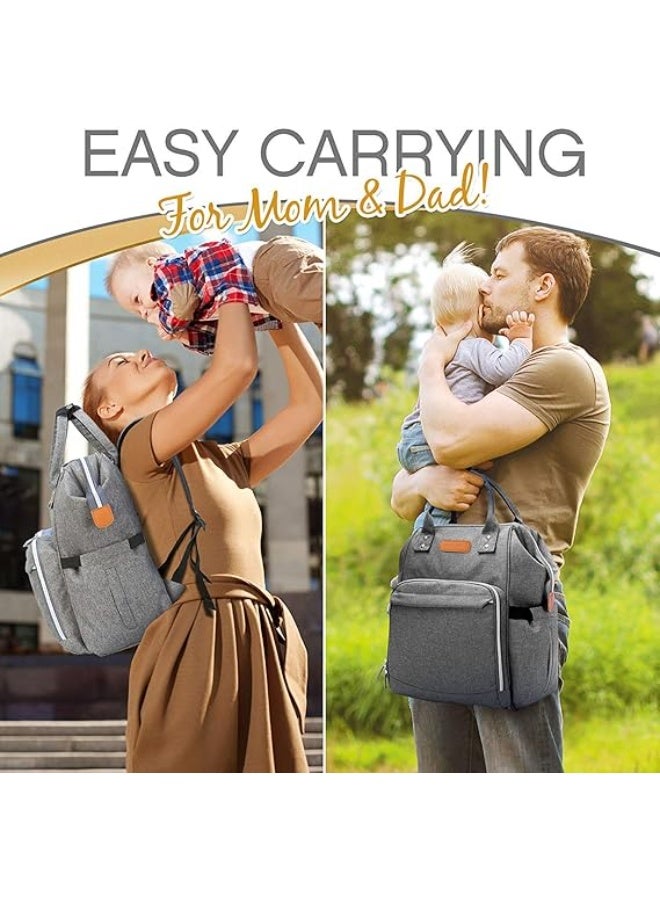 ومدي شنطة ظهر لحفاظات البيبي مع قاعدة لتغيير الحفاظات وجيب معزول للببرونات وحزام لعربة الاطفال، افضل شنطة للبنت او الولد والام او الاب من وومدي, رمادي - Image 3