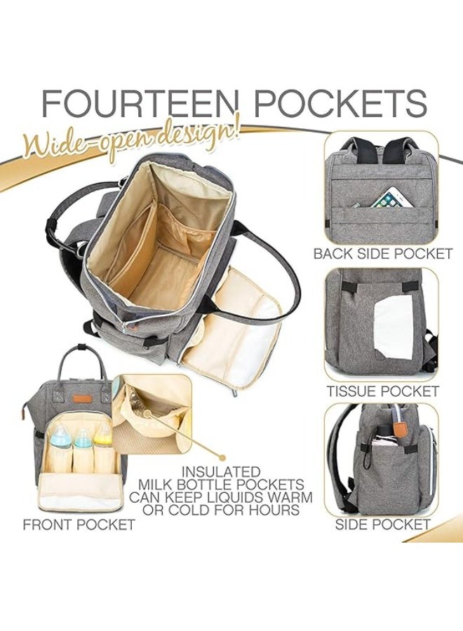 ومدي شنطة ظهر لحفاظات البيبي مع قاعدة لتغيير الحفاظات وجيب معزول للببرونات وحزام لعربة الاطفال، افضل شنطة للبنت او الولد والام او الاب من وومدي, رمادي - Image 5