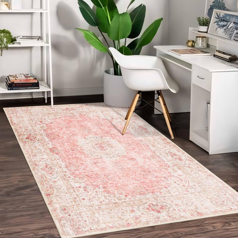 Castage Pink Rug 3x5,Washable Area Rugs for Bedroom Living Room Kitchen Entryway,Small Boho Vintage Bohemian Distressed Non Slip Carpet,Blush - Image 4