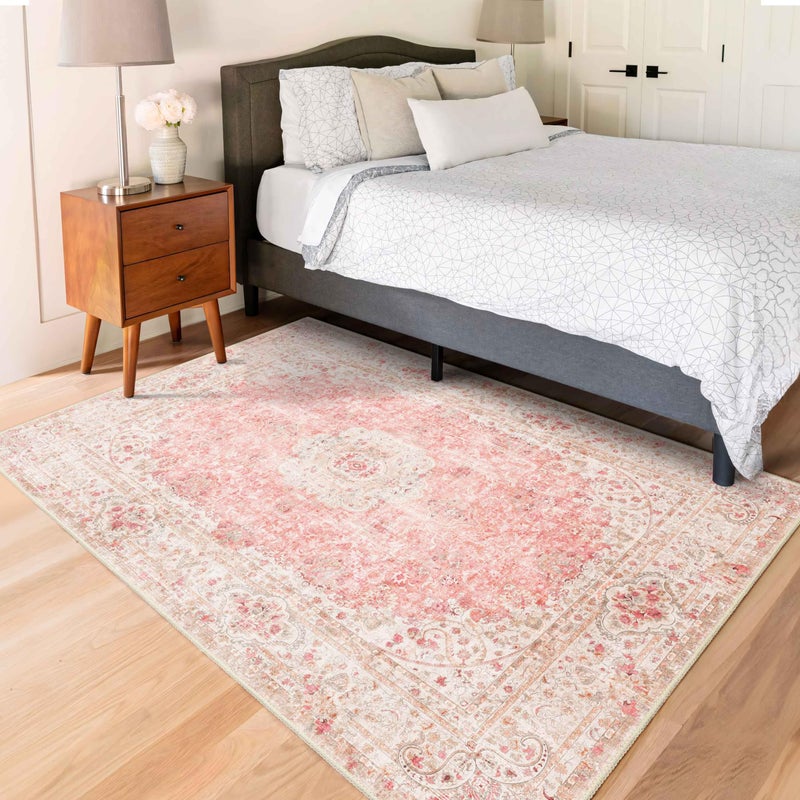 Castage Pink Rug 3x5,Washable Area Rugs for Bedroom Living Room Kitchen Entryway,Small Boho Vintage Bohemian Distressed Non Slip Carpet,Blush - Image 3
