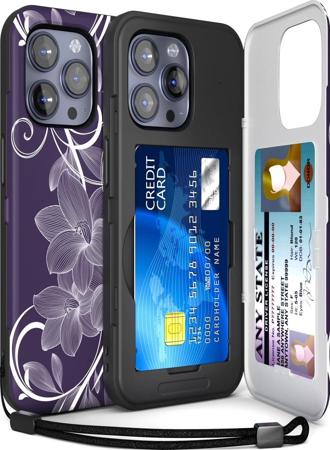 TORU جراب TORU لهاتف iPhone 15 Pro، جراب محفظة مع حامل بطاقات، فتحة مخفية لبطاقات الهوية والائتمان، مسند قابل للطي، غطاء هاتف نحيف مقاوم للصدمات شديد التحمل مع حزام - بنقشة زهور - Image 1
