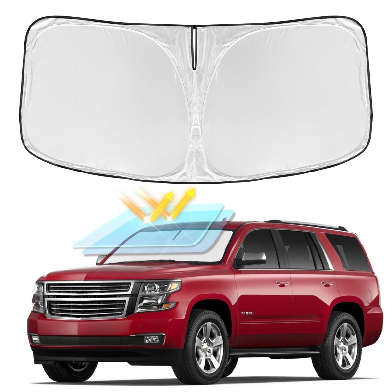for Chevrolet Tahoe 20152020 Windshield Sun Shade  4 Layers Car Sunshades for Front Windows Shade Cover Custom Fit Tahoe Sun Visor 240T Retractable Shade Blocks UV Rays Car Accessories