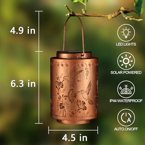 Tepaken Solar Lanterns Outdoor Waterproof Garden Decor Gifts for Women Mon Grandma Metal Hanging Solar Lights Decoration for Outside LED Lanterns for Yard Patio Lawn Pathway（Hummingbirds） - Image 2