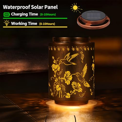Tepaken Solar Lanterns Outdoor Waterproof Garden Decor Gifts for Women Mon Grandma Metal Hanging Solar Lights Decoration for Outside LED Lanterns for Yard Patio Lawn Pathway（Hummingbirds） - Image 5