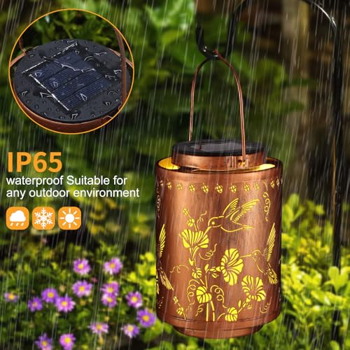 Tepaken Solar Lanterns Outdoor Waterproof Garden Decor Gifts for Women Mon Grandma Metal Hanging Solar Lights Decoration for Outside LED Lanterns for Yard Patio Lawn Pathway（Hummingbirds） - Image 4