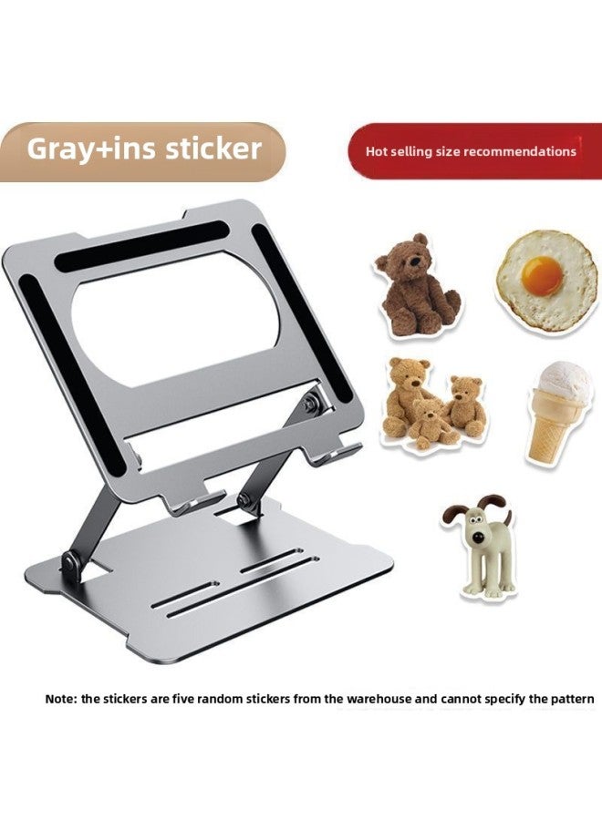 Metal Laptop Bracket Computer Bracket Steel Gold Lifting Portable Rack Base Heat Rack-Colour:【good Luck】 Brilliant Silver + Stickers + Mobile Phone Holder