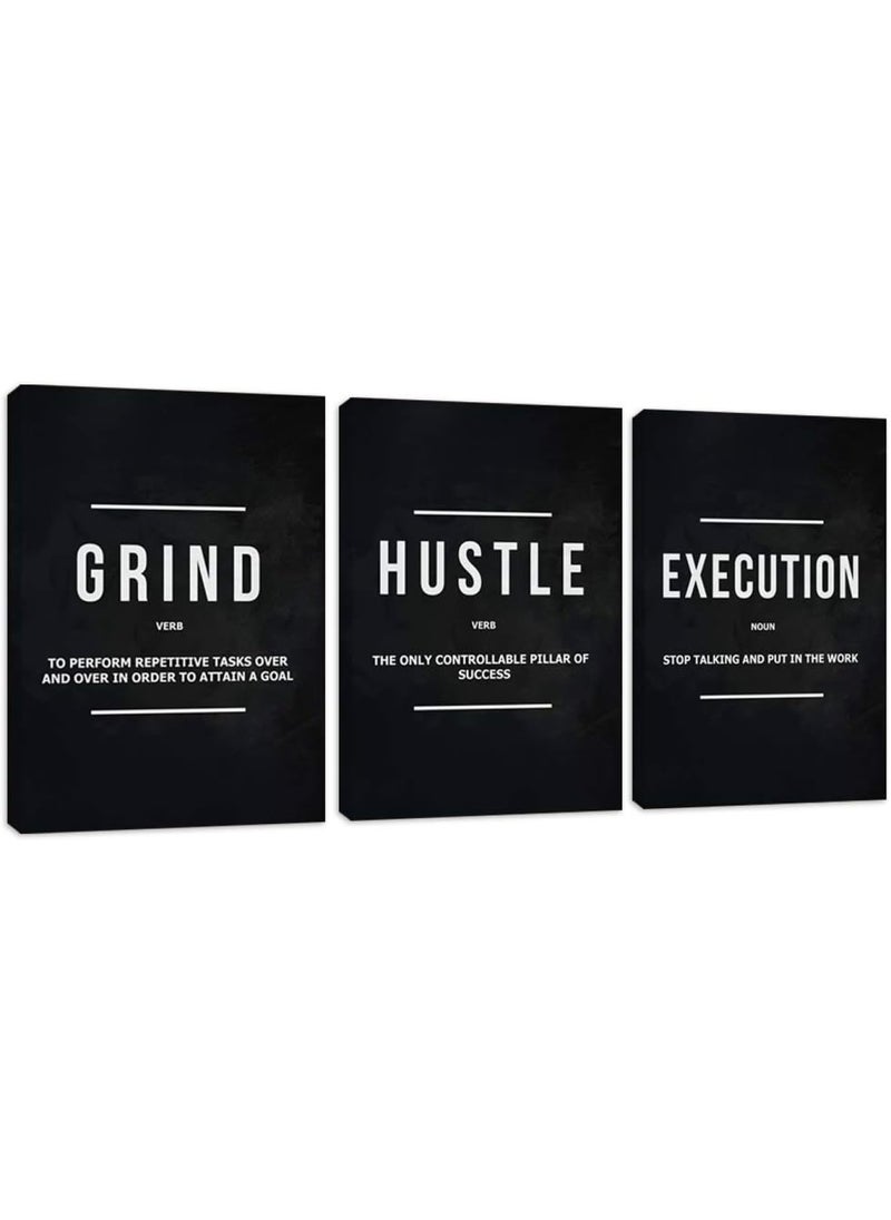 BPA - Motivational Office Wall Decor Inspirational Success Canvas Wall Art Hustle Posters Prints Entrepreneur Quote Wall Picture Paintings 3 Pieces Artwork Home Bedroom Framed Easy to Hang 36 Wx16 H - Image 1
