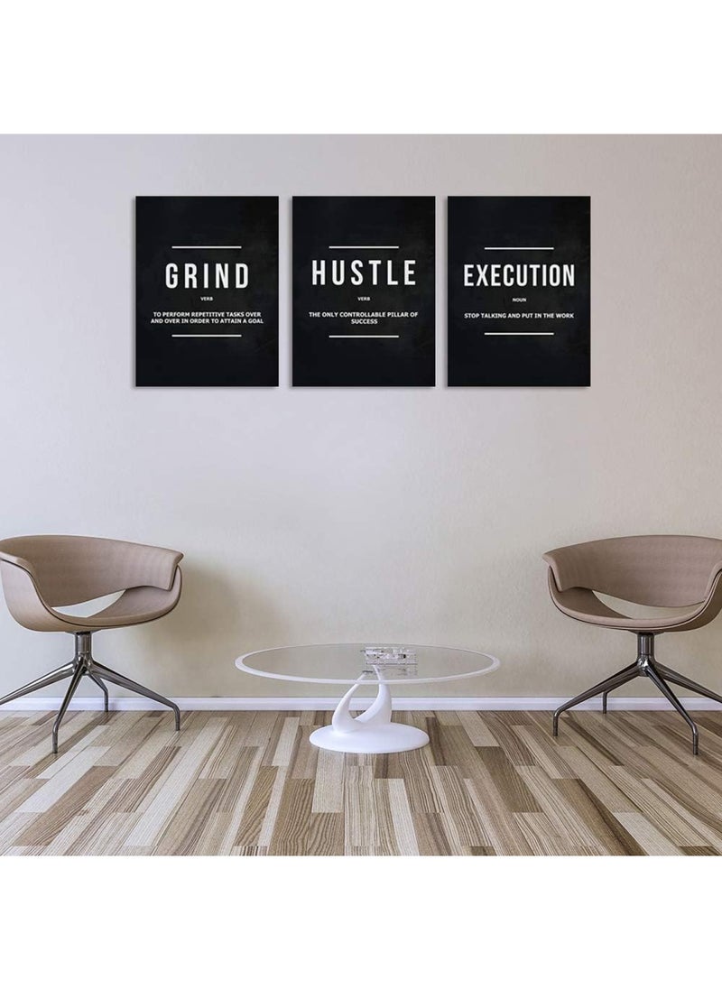 BPA - Motivational Office Wall Decor Inspirational Success Canvas Wall Art Hustle Posters Prints Entrepreneur Quote Wall Picture Paintings 3 Pieces Artwork Home Bedroom Framed Easy to Hang 36 Wx16 H - Image 1
