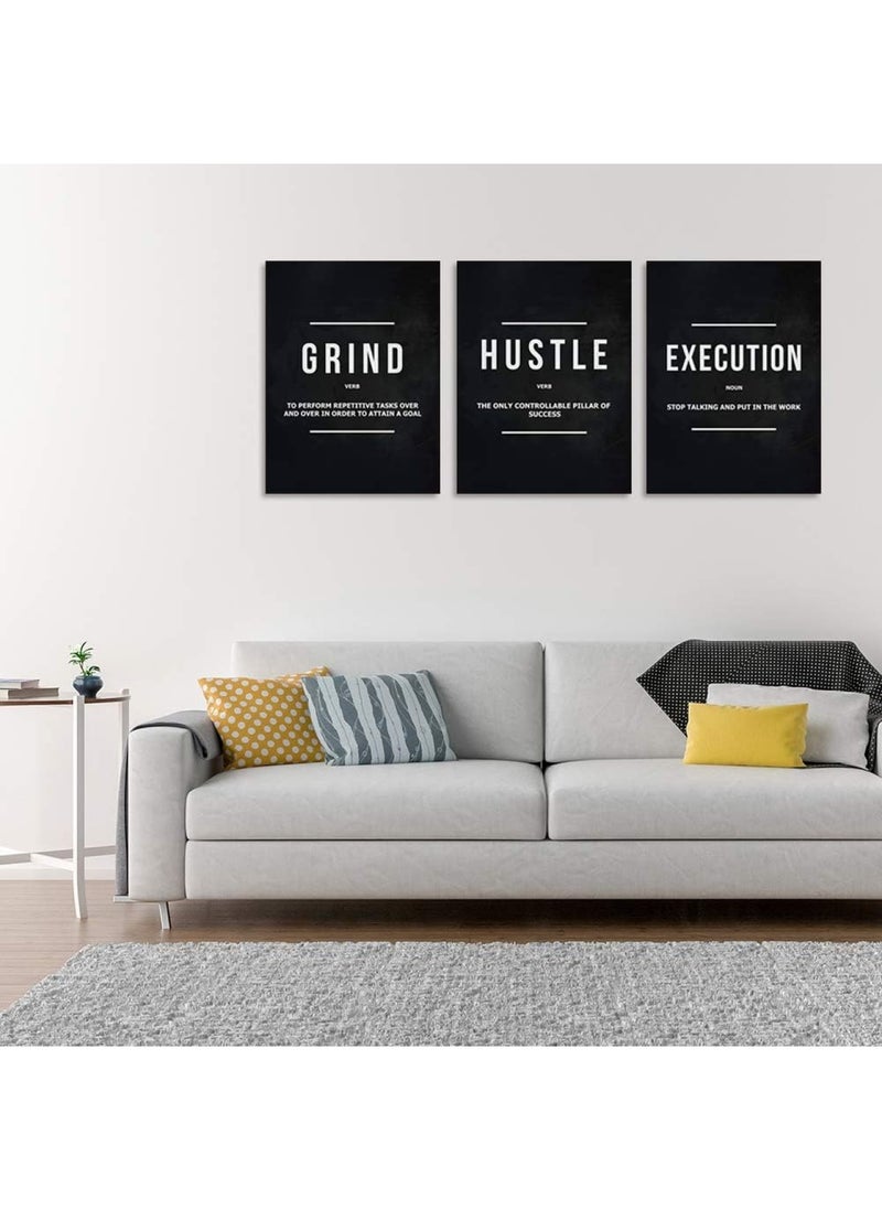 BPA - Motivational Office Wall Decor Inspirational Success Canvas Wall Art Hustle Posters Prints Entrepreneur Quote Wall Picture Paintings 3 Pieces Artwork Home Bedroom Framed Easy to Hang 36 Wx16 H - Image 1