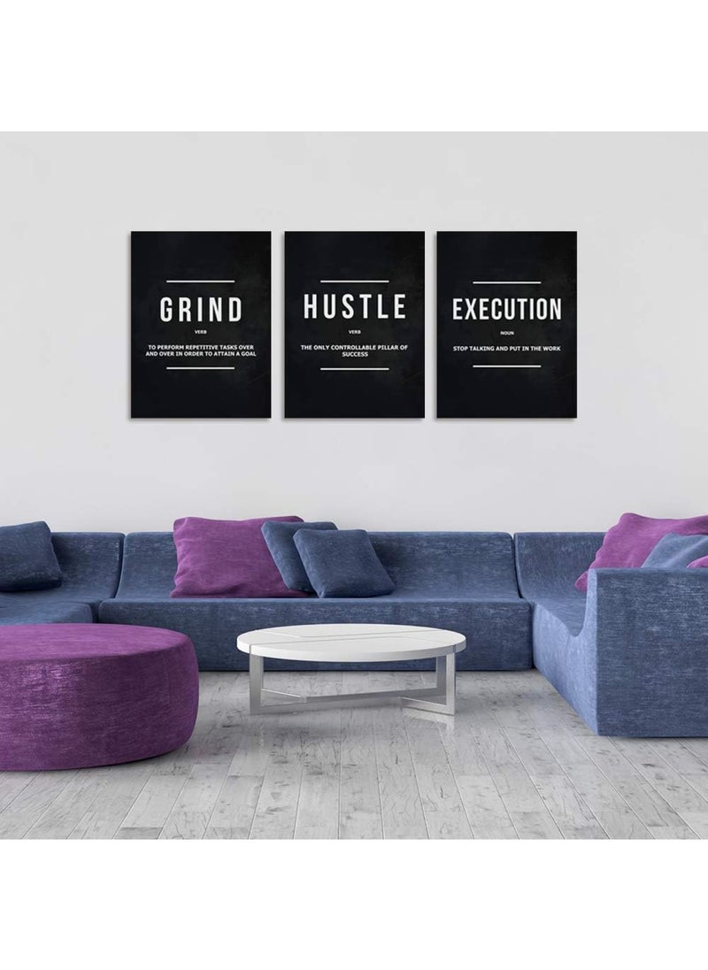 BPA - Motivational Office Wall Decor Inspirational Success Canvas Wall Art Hustle Posters Prints Entrepreneur Quote Wall Picture Paintings 3 Pieces Artwork Home Bedroom Framed Easy to Hang 36 Wx16 H - Image 1