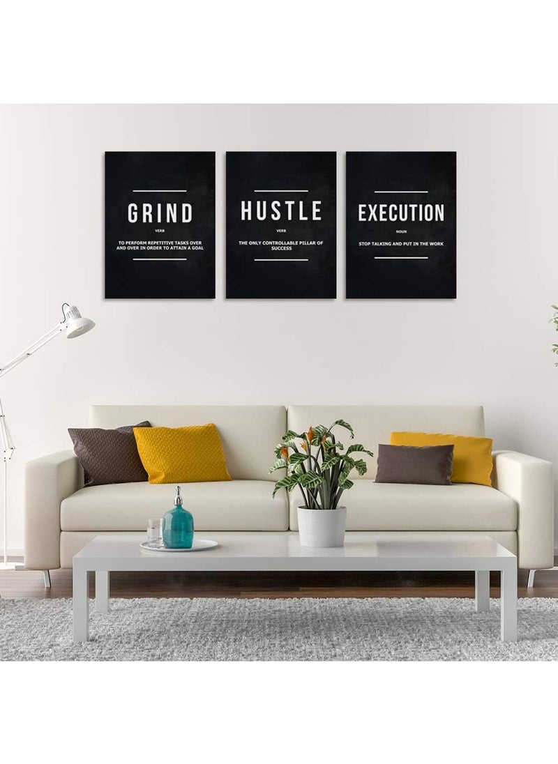 BPA - Motivational Office Wall Decor Inspirational Success Canvas Wall Art Hustle Posters Prints Entrepreneur Quote Wall Picture Paintings 3 Pieces Artwork Home Bedroom Framed Easy to Hang 36 Wx16 H - Image 1