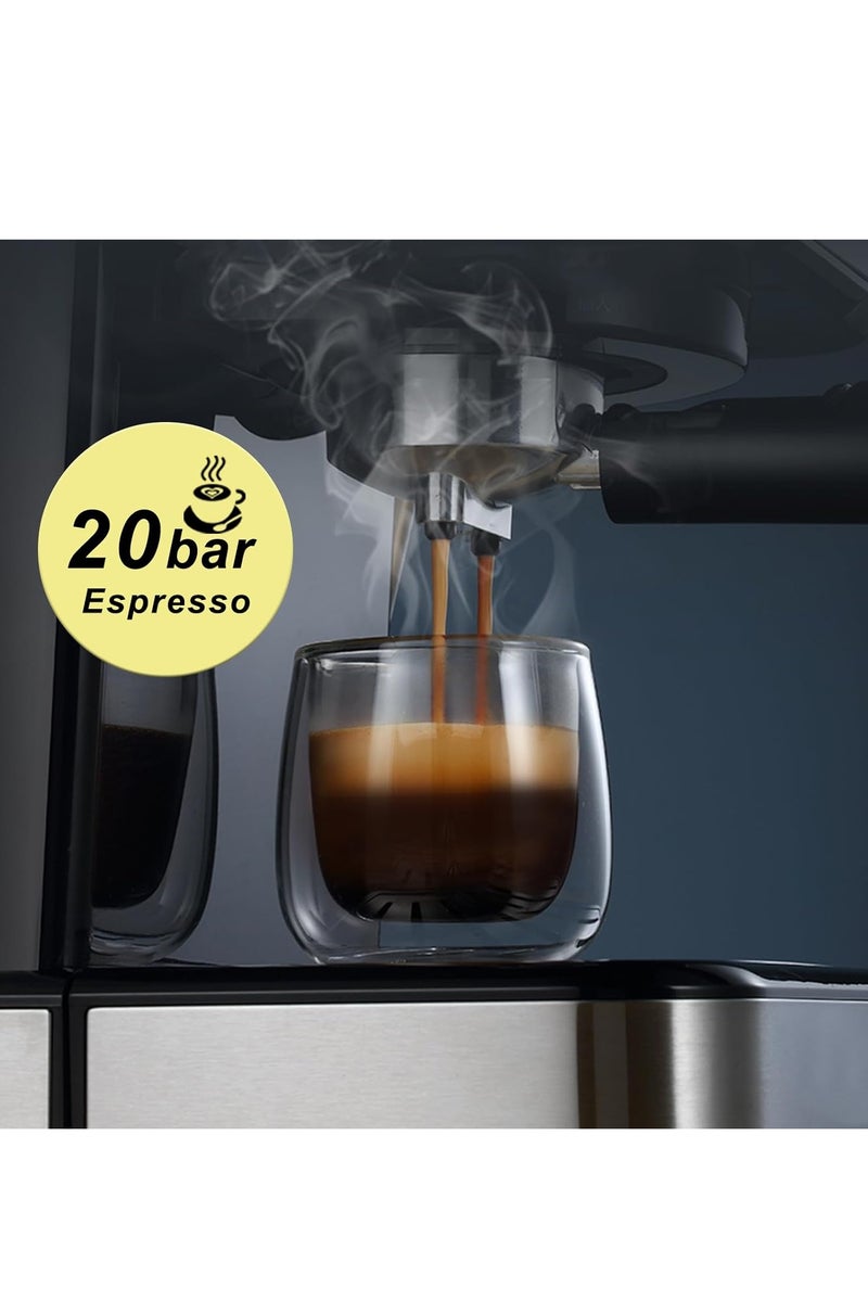 هيبرو ماكينة صنع القهوة ، ماكينة إسبرسو شبه أوتوماتيكية من الفولاذ المقاوم للصدأ 20 بار مع عرض درجة الحرارة ، الوضع الساخن وعصا بخار قابلة للتعديل للكابتشينو - Image 3