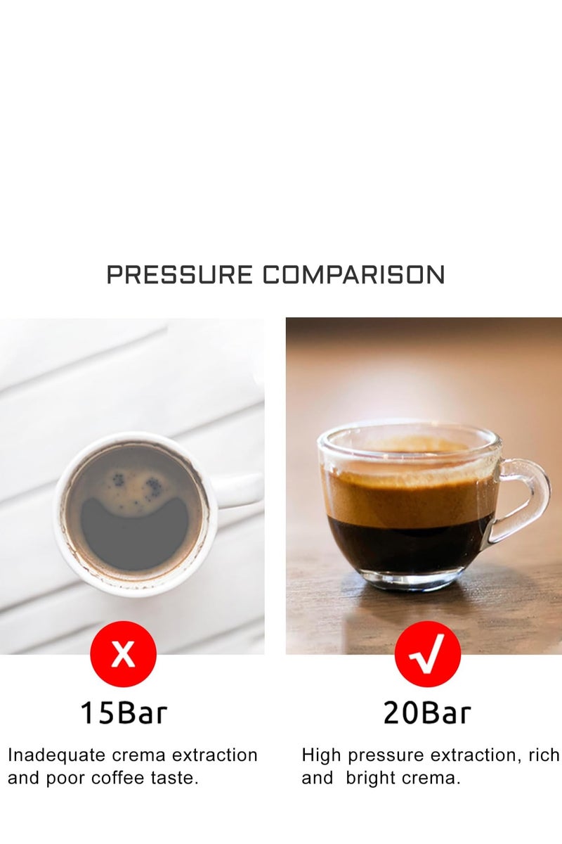 هيبرو ماكينة صنع القهوة ، ماكينة إسبرسو شبه أوتوماتيكية من الفولاذ المقاوم للصدأ 20 بار مع عرض درجة الحرارة ، الوضع الساخن وعصا بخار قابلة للتعديل للكابتشينو - Image 4