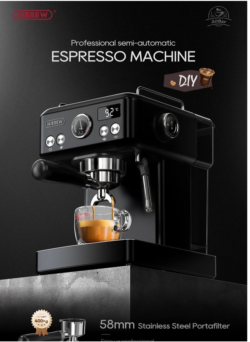 HiBREW HiBREW Semi Automatic Espresso Cappuccino Coffee Machine Temperature Adjustable 58mm Portafilter Coffee Maker Metal H10A Black  - Image 2