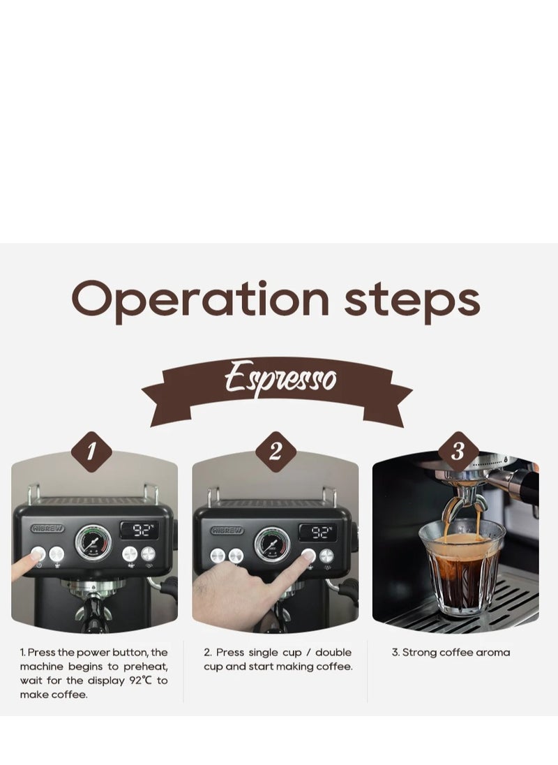 HiBREW HiBREW Semi Automatic Espresso Cappuccino Coffee Machine Temperature Adjustable 58mm Portafilter Coffee Maker Metal H10A Black  - Image 5