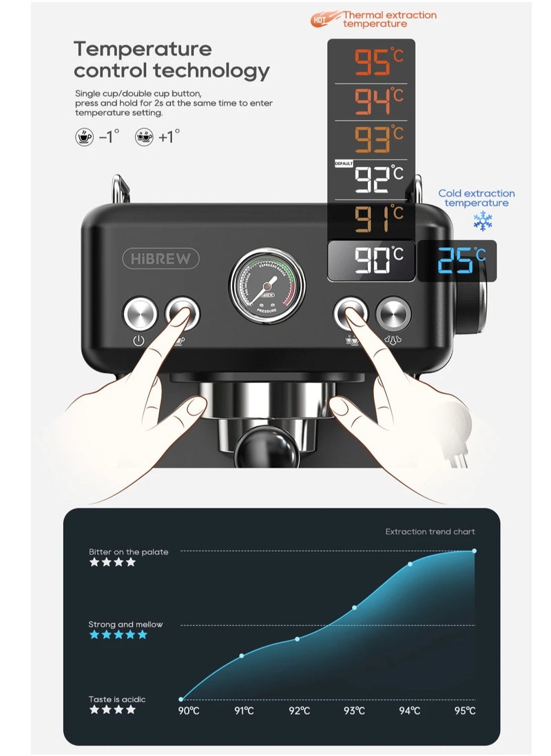 HiBREW HiBREW Semi Automatic Espresso Cappuccino Coffee Machine Temperature Adjustable 58mm Portafilter Coffee Maker Metal H10A Black  - Image 3