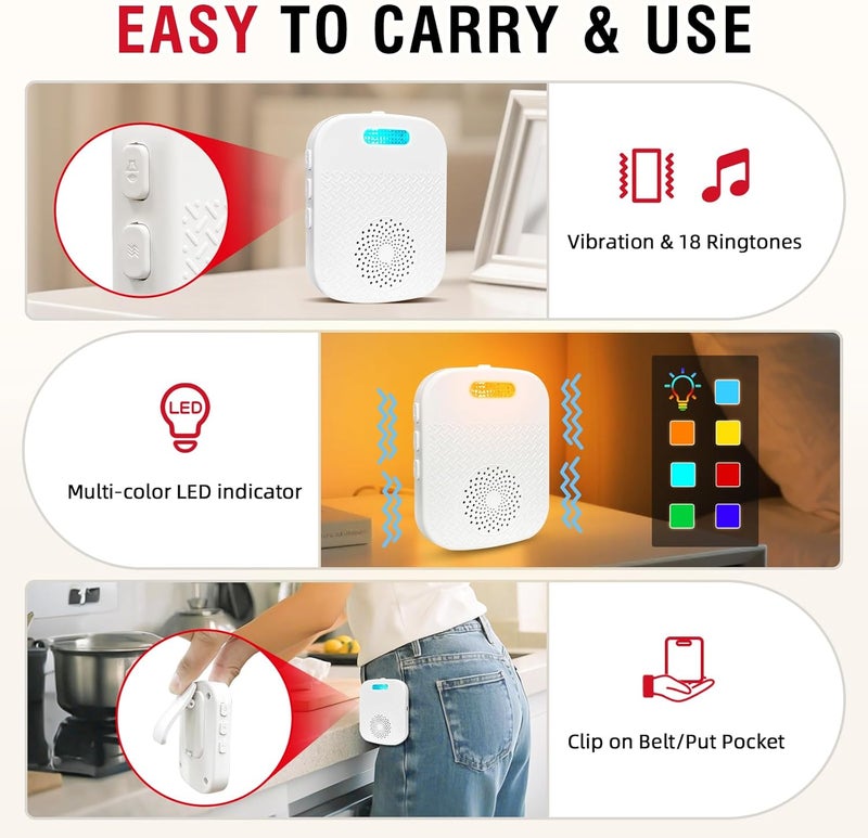 CallToU Caregiver Pager Wireless Call Buttons for Elderly Monitoring Portable Call Bell with 2 Panic Button and 1 USB Receiver,500ft Range Nurse Alert System for Home Care Seniors (FCC Certified) - Image 3