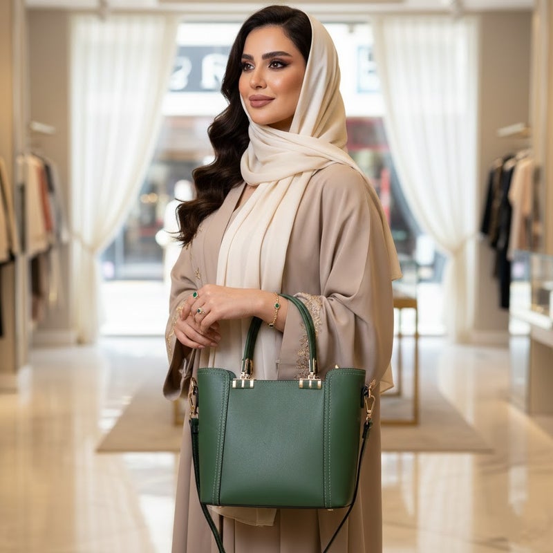 Elegant Green Leather Women's Handbag & Shoulder Bag - Image 3