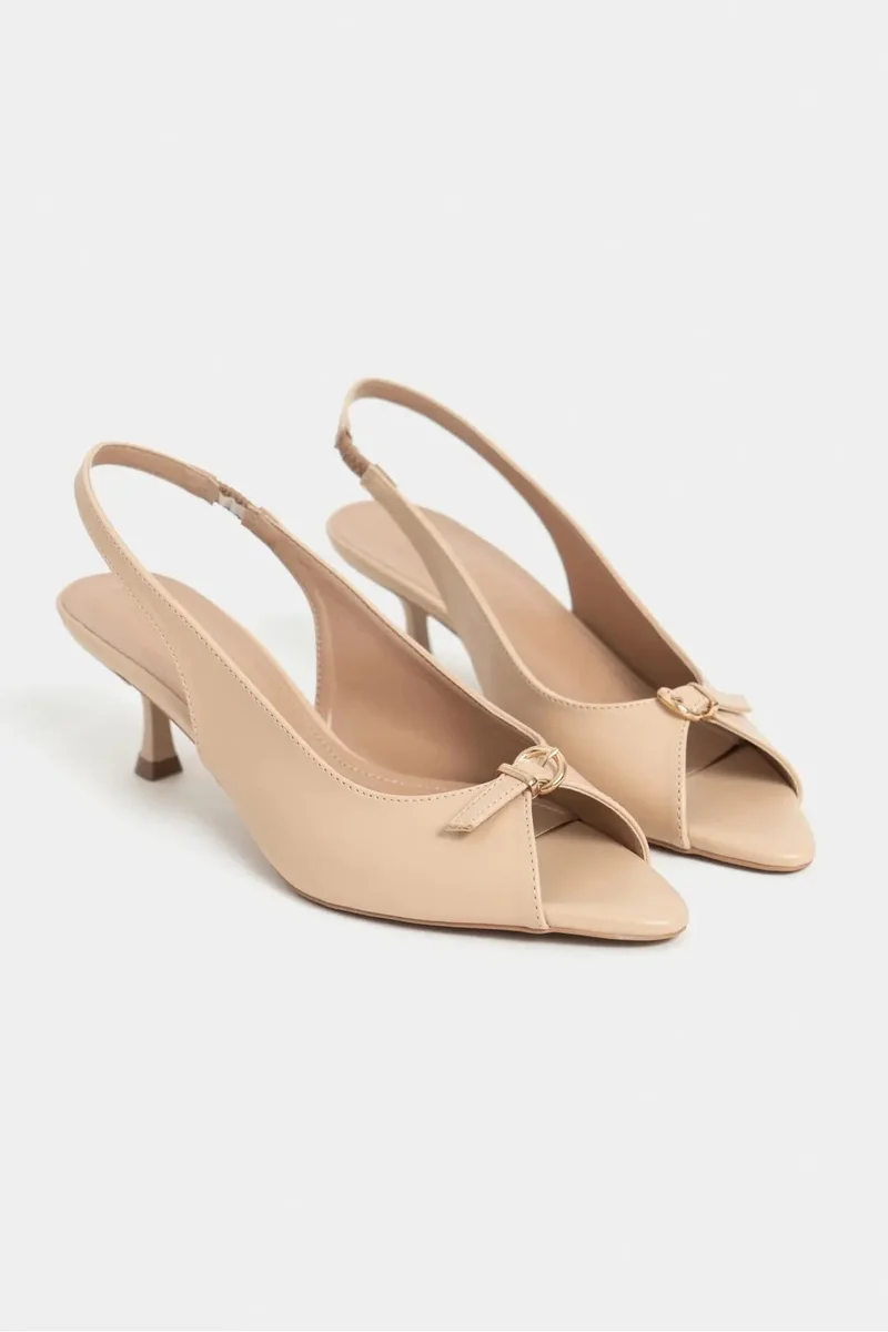 Nisantasi Shoes  Rone Matte Pointed Toe Front Buckle Slim Heel Slingback — Nude Light for Women | Best Price UAE
