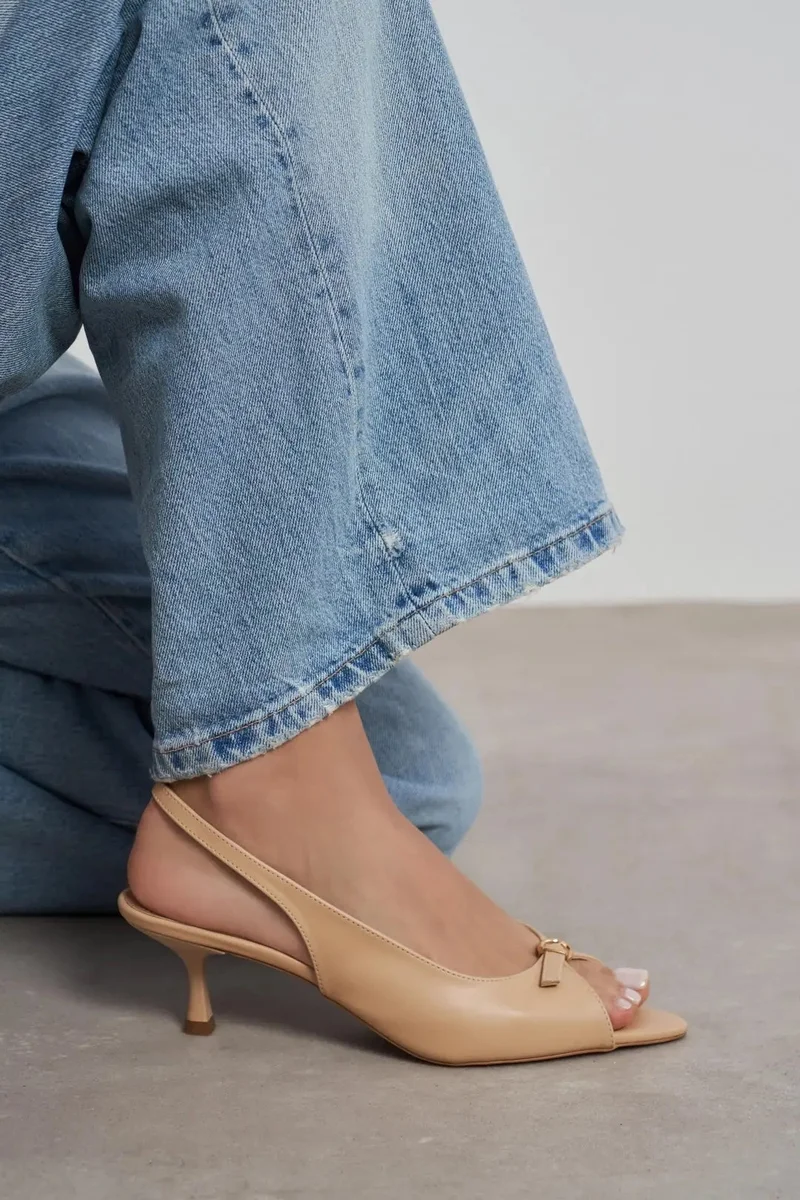 Nisantasi Shoes  Rone Matte Pointed Toe Front Buckle Slim Heel Slingback — Nude Light for Women | Best Price UAE