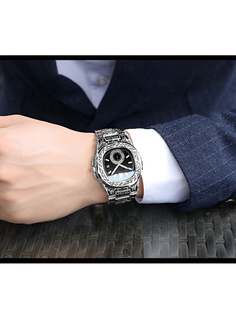 ريوكل ساعة رجالية كرونوغراف عصرية للأعمال بحزام من الفولاذ المقاوم للصدأ وحركة كوارتز تناظرية ومقاومة للماء للاستخدام اليومي وتاريخ تلقائي ساعات يد ترفيهية - Image 2