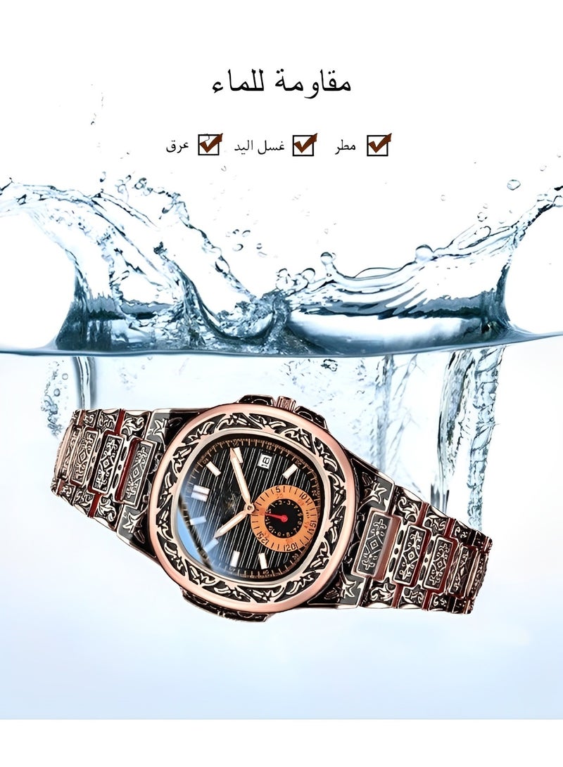 ريوكل ساعة رجالية كرونوغراف عصرية للأعمال بحزام من الفولاذ المقاوم للصدأ وحركة كوارتز تناظرية ومقاومة للماء للاستخدام اليومي وتاريخ تلقائي ساعات يد ترفيهية - Image 4