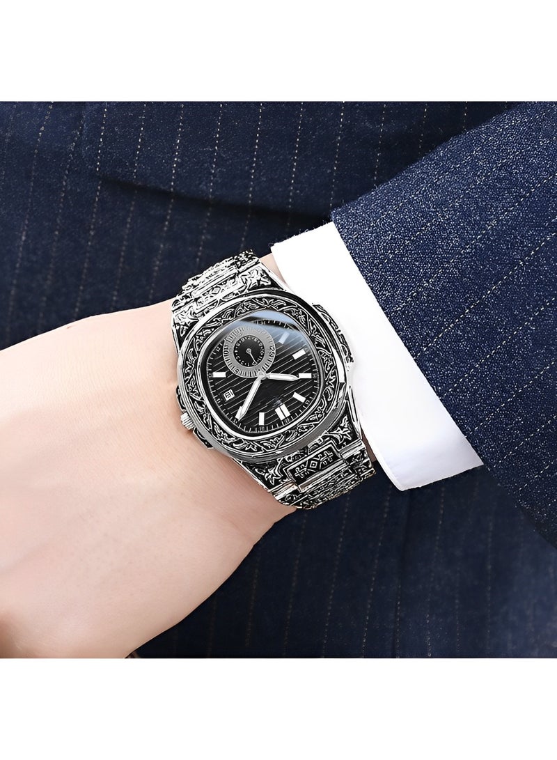 ريوكل ساعة رجالية كرونوغراف عصرية للأعمال بحزام من الفولاذ المقاوم للصدأ وحركة كوارتز تناظرية ومقاومة للماء للاستخدام اليومي وتاريخ تلقائي ساعات يد ترفيهية - Image 1