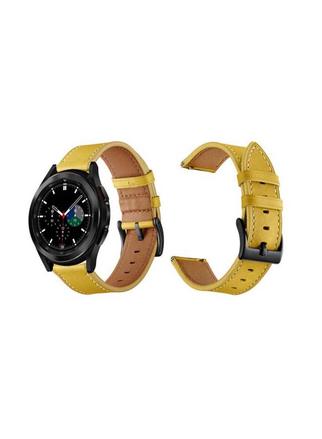 Genuine Leather Replacement Band For Samsung Galaxy Watch4 42/46mm Yellow - Image 2