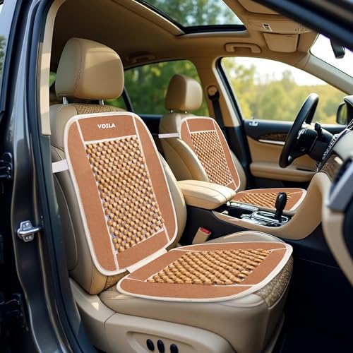 Voila Wooden Beads Velvet Seat Cover for Car Acupressure Design Universal Size Beige - Image 3