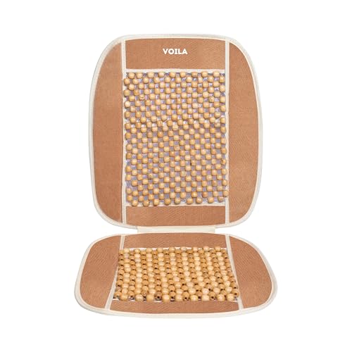 Voila Wooden Beads Velvet Seat Cover for Car Acupressure Design Universal Size Beige - Image 1