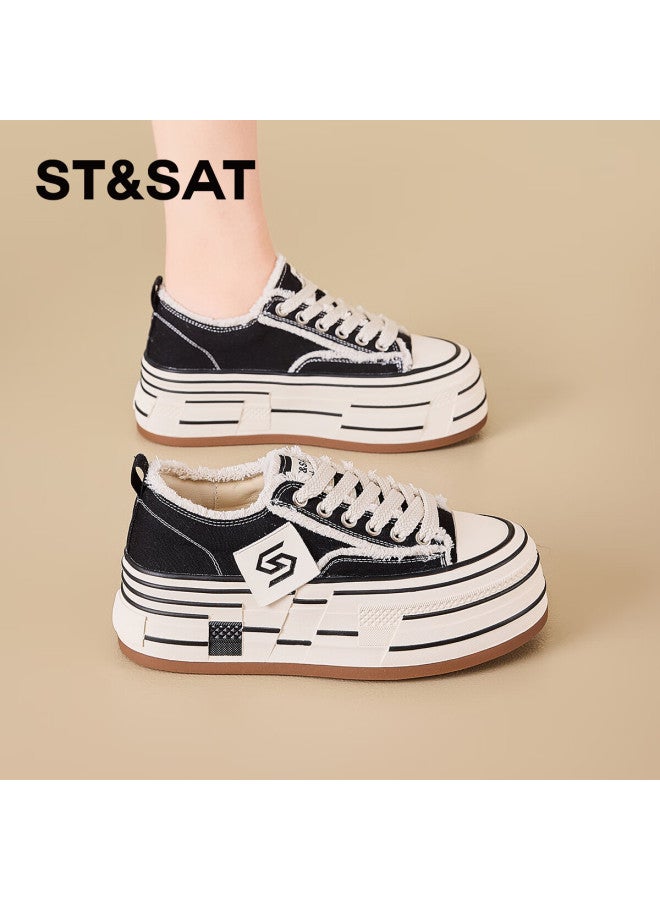 St&sat Platform White Sneakers Women Winter Height Increasing Versatile Distressed Skate Shoes College Style Casual Sports Shoes