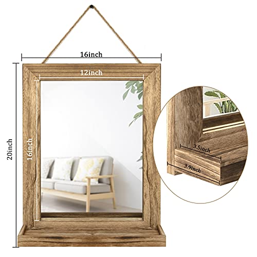 Emfogo Wall Mirror with Shelf, 20 x 16 inch Farmhouse Decor Wall Mirror Hanging for Bathroom, Vanity, Bedroom, Entryway, Living Room (Rustic Brown) - Image 5
