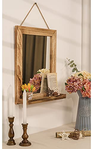 Emfogo Wall Mirror with Shelf, 20 x 16 inch Farmhouse Decor Wall Mirror Hanging for Bathroom, Vanity, Bedroom, Entryway, Living Room (Rustic Brown) - Image 2