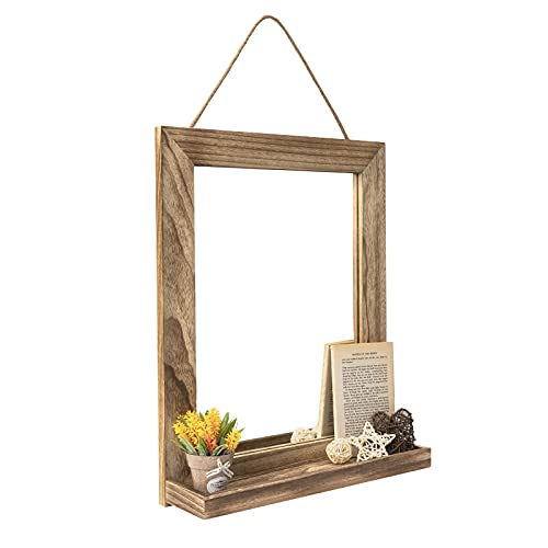 Emfogo Wall Mirror with Shelf, 20 x 16 inch Farmhouse Decor Wall Mirror Hanging for Bathroom, Vanity, Bedroom, Entryway, Living Room (Rustic Brown) - Image 1