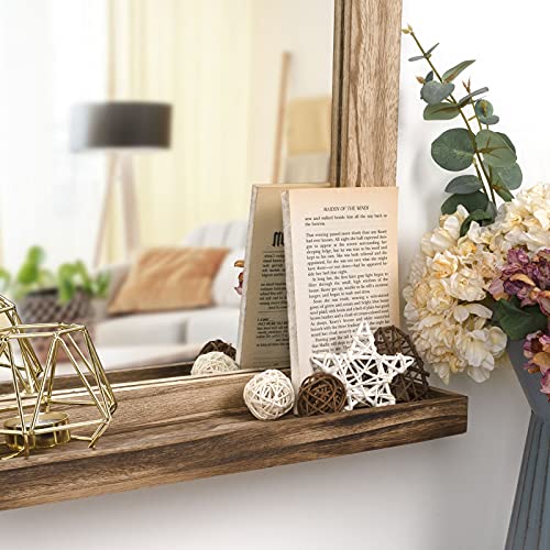 Emfogo Wall Mirror with Shelf, 20 x 16 inch Farmhouse Decor Wall Mirror Hanging for Bathroom, Vanity, Bedroom, Entryway, Living Room (Rustic Brown) - Image 3
