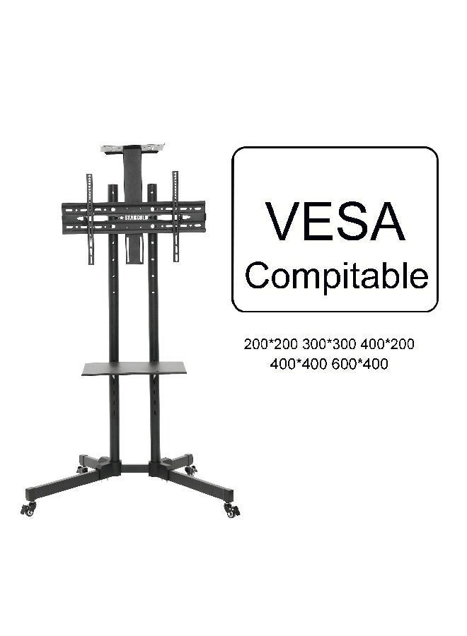 ستارجولد عربة تلفزيون متنقلة قابلة للتعديل، حامل تلفزيون من 32 إلى 70 بوصة، مع عجلات ورف فولاذي - Image 2