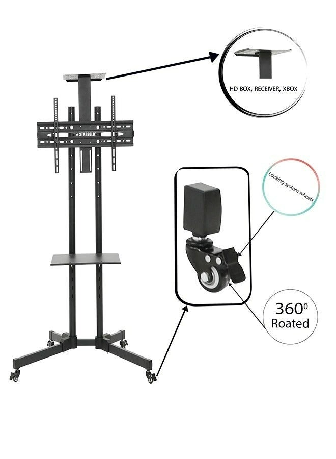 ستارجولد عربة تلفزيون متنقلة قابلة للتعديل، حامل تلفزيون من 32 إلى 70 بوصة، مع عجلات ورف فولاذي - Image 4