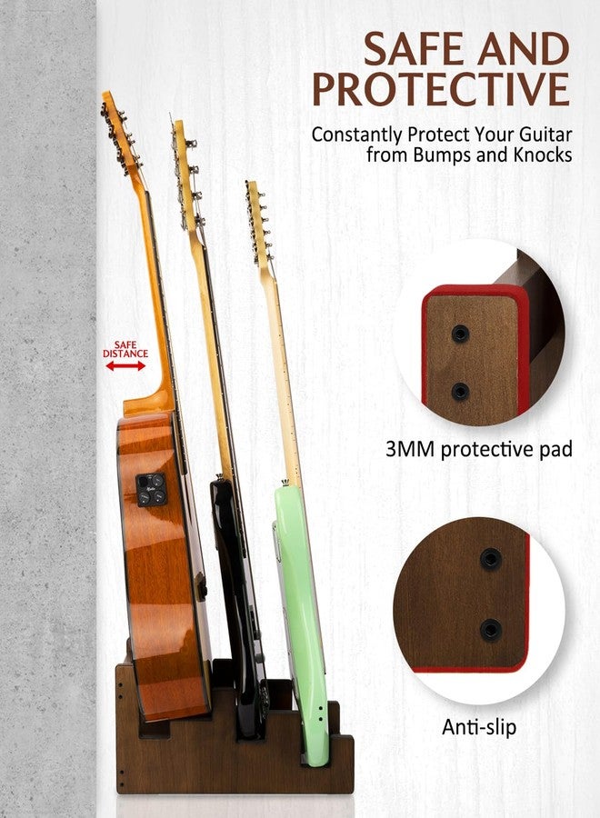 حامل جيتار خشبي من ستريتش لعدة جيتارات، 3 حوامل، رف أرضي موفر للمساحة للعرض الأمامي، مناسب للمنزل والاستوديو والمسرح، لون الجوز، L-2E1AW (لجيتارين كهربائيين + جيتار صوتي واحد) - Image 5