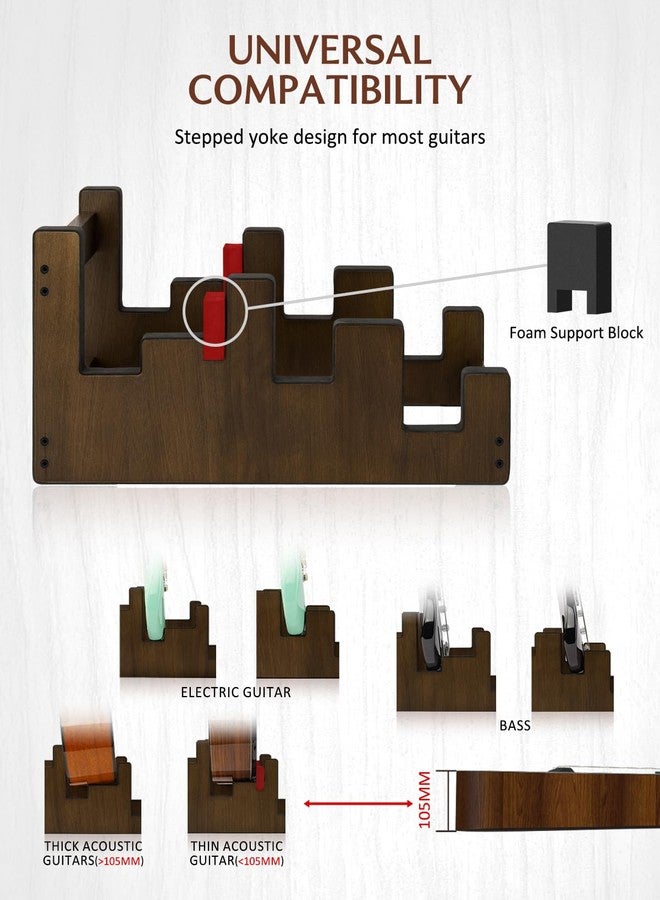 حامل جيتار خشبي من ستريتش لعدة جيتارات، 3 حوامل، رف أرضي موفر للمساحة للعرض الأمامي، مناسب للمنزل والاستوديو والمسرح، لون الجوز، L-2E1AW (لجيتارين كهربائيين + جيتار صوتي واحد) - Image 3