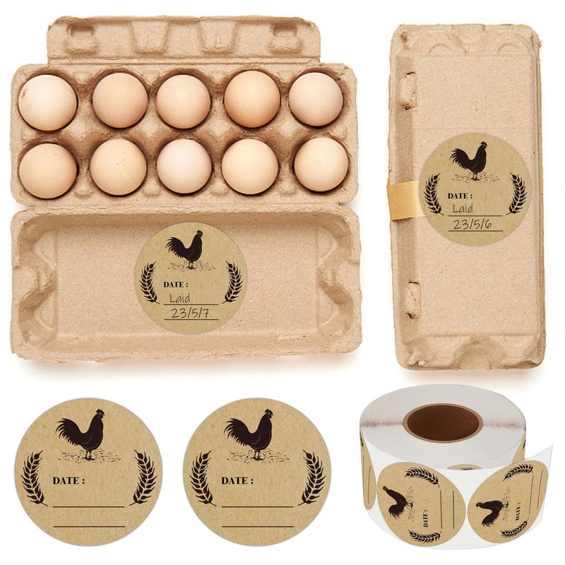 Smarsticker 500Pcs Farm Chicken Egg Labels Chicken Canning Labels 2 Inch Round Natural Brown Kraft Washed Egg Carton Labels For Kitchen Mason Jar Farmer Crafts Organizing Quail Egg Packaging - Image 2